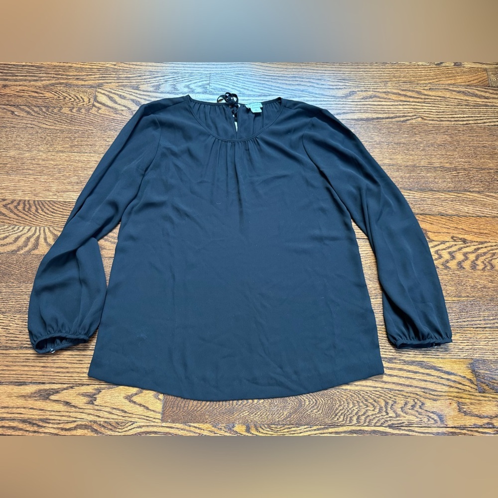 J.Crew Black Long Sleeve Blouse Tie Back Lightweight Top Size 2